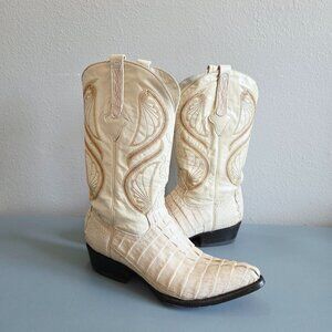 Cuadra Crocodile Leather Embroidered Men's Cowboy Boots US Size 10.5 in Bone